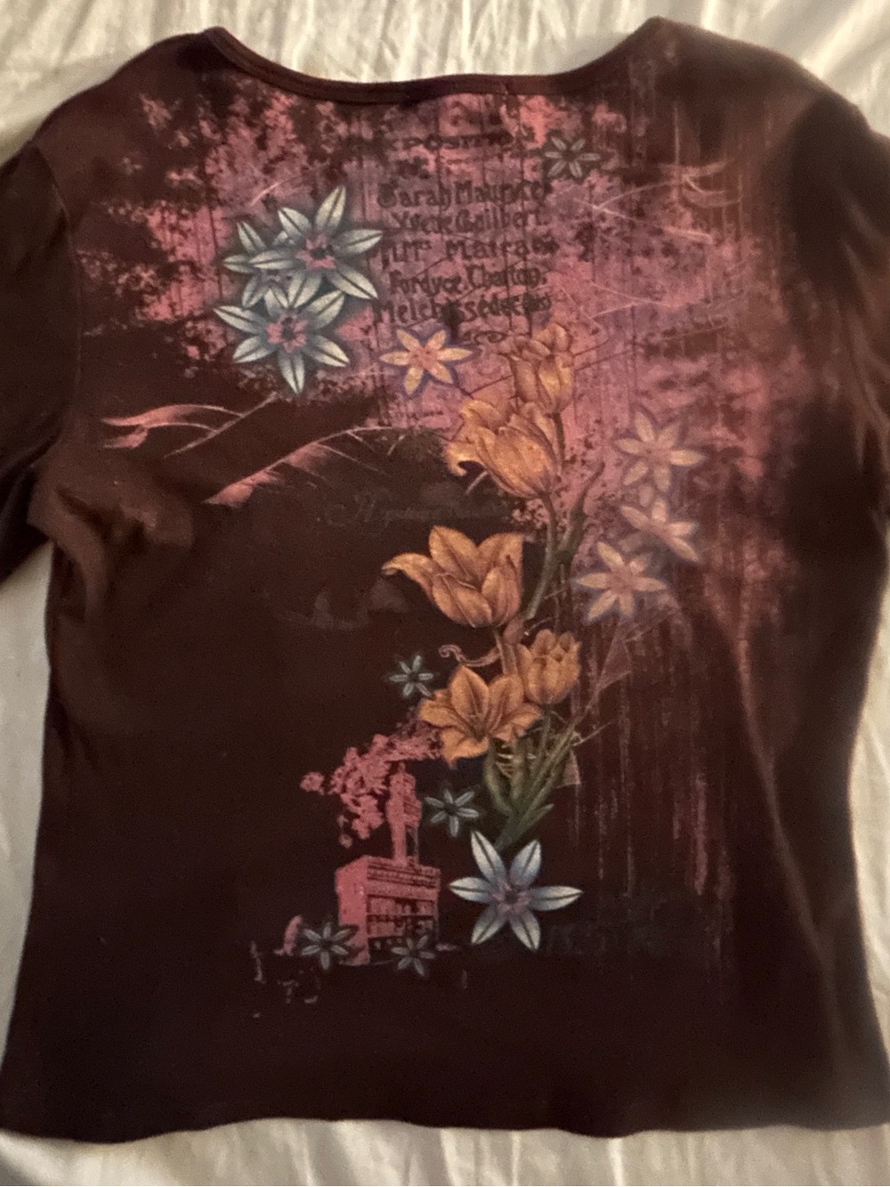 Dressbarn Vintage Womens XL Brown Floral Graphic 3/4” Sleeve Tee - Picture 5 of 9